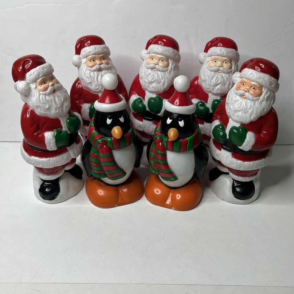 Vintage General Foam Plastic Blow Mold Pathway Lights Penguin Santa Lot Of 7